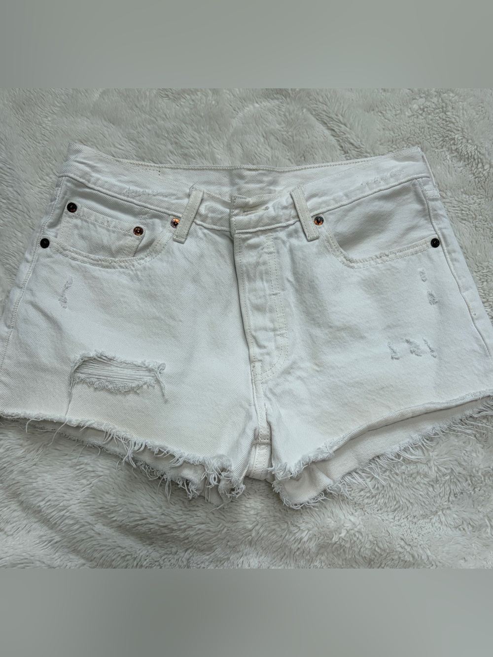 Levi's White Distressed Denim Cutoff Shorts
